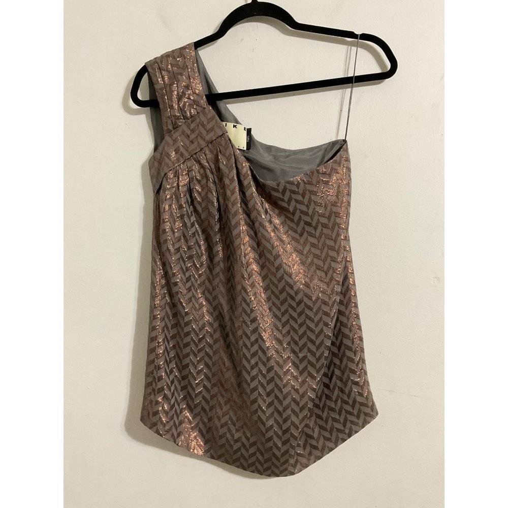 MIKE GONZALEZ Top One Shoulder Bronze Metallic Blouse sz. 2